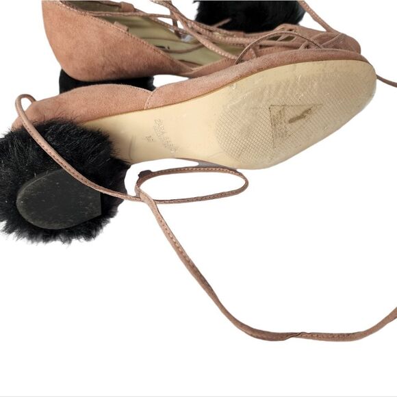 Zara Basic Collection Suede Pom Pom Fur Tie Lace Up Heels Blush 35 5 - Picture 6 of 7